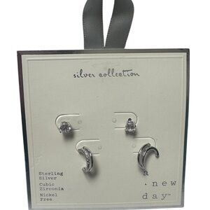 A New Day Sterling Silver Clear Cubic Zirconia 2 pair Earring Set #jewelry #boho